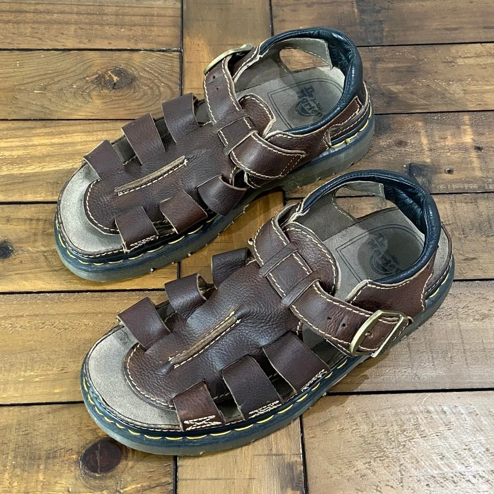 Vintage Dr Martens Mens Brown Leather Fisherman Sandals AirWair Lug Sole Size 12